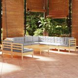 The Living Store Loungeset - Grey - Wooden - 9 Seater - Includes Cushions