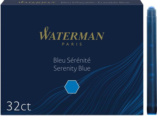 Waterman - Etui met 8 grote inktpatronen blauw, inkt uitwisbaar, 4-delige set.