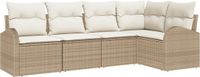 vidaXL Tuinbank Set 5-zits Beige en Wit Polyrattan Inclusief Tafel