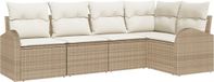 vidaXL Tuinbank Set 5-zits Beige en Wit Polyrattan Inclusief Tafel