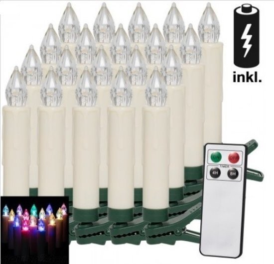 - 20 set LED Kerstboomverlichting kaarsen met afstandsbediening in kleur