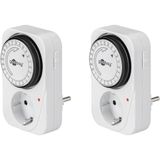 Goobay 64893 Tijdschakelaar, stopcontact, analoge timer voor binnen, schakelklok, stopcontact, 15 minuten instelbaar – geschikt voor binnen, controle led, continu gebruik mogelijk, set van 2
