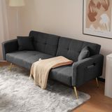 REDOM 2-Zits Slaapbank met Verstelbare Rugleuning – Lamswol Bekleding met Gouden Poten – Zachte Bank met Zijvakjes – Grijs – 175 x 64 x 72 cm