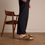 Manfield - Homme - Pantoufles en daim vert - Taille 42