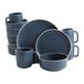 Gibson Home Zuma 16-delig rond keukenservies voor 4 personen, borden, kommen, kopjes, van mat aardewerk, blauw