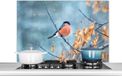 KitchenYeah Spatscherm keuken 100x65 cm - Roodborstje - Vogel - Aluminium