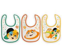 LULABI 44 GATTI BOY - set van 3 babyslabbetjes, 100% zacht katoen met "44 katten"-opdruk, slabbetjesverpakking, klittenbandsluiting, hypoallergeen, herbruikbaar, uniseks, 19 x 17 cm - bont