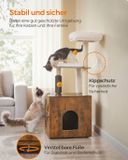 Feandrea WoodyWonders Kratzbaum mit Katzenklo-Schrank, 2-in-1 moderner Katzenbaum, 134 cm, mit Croomer, Kratzsäulen, Plattform, waschbare Kissen, Greige PCT115G01