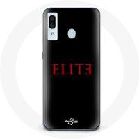 Maniacase Hoesje voor Samsung Galaxy A30 Elite Seizoen 5 Rood Logo Zwarte Achtergrond