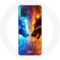 Maniacase Etui voor Samsung Galaxy A71 vuur en ijs wolf