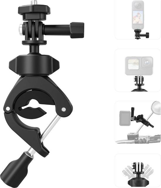 TELESIN Fietsen Motorfiets Clip 360 ° Super Klem voor GoPro DJI Insta360 - Zwart
