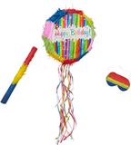 Relaxdays Feestpinata voor kinderen, inclusief stok en masker, kleurrijk, 32 x 9 x 32 cm, om te vullen