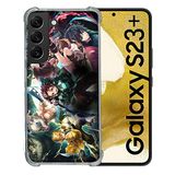 Cokitec Beschermhoes van gehard glas voor Samsung Galaxy S23 Plus, Manga Demon Slayer Groep