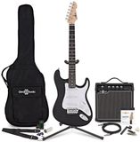 Gear4music LA Elektrische Gitaar, Zwart, 15W Versterker & Accessoirepakket