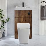 Sandford Toilet Fontein Combinatie Modern, Incl. WC-ombouw et Réservoir Courbé 50cm x 89cm - Chêne Foncé | Bouton de Chasse Noir | Cluo