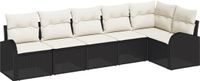 vidaXL Tuinbank Set 6-delig Zwart Polyrattan Hoek Loungeset Inclusief Tafel