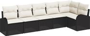 vidaXL Tuinbank Set 6-delig Zwart Polyrattan Hoek Loungeset Inclusief Tafel
