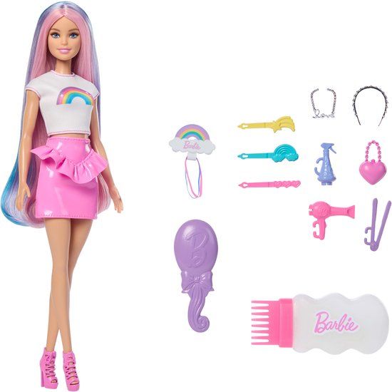 Barbie Modepop met extra lang schitterend regenbooghaar en 12 stylingaccessoires