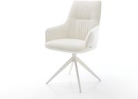 DELIFE Chaise de salle à manger Zelia-Flex avec accoudoir piètement croisé large bouclé blanc beige doux pivotant à 360° fonction basculante noyau à ressorts ensachés