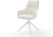 DELIFE Chaise de salle à manger Zelia-Flex avec accoudoir piètement croisé large bouclé blanc beige doux pivotant à 360° fonction basculante noyau à ressorts ensachés