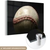 MuchoWow® Glass Painting 150x100 cm - Acrylic Glass Painting - An Old Baseball on a Dark Background - Photo on Glass - Paintings