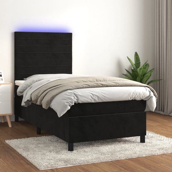 vidaXL Boxspring met matras en LED fluweel zwart 100x200 cm
