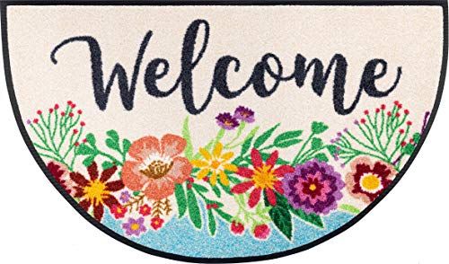 Wash+Dry Round Welcome Blooming deurmat - beige - 50x85 cm