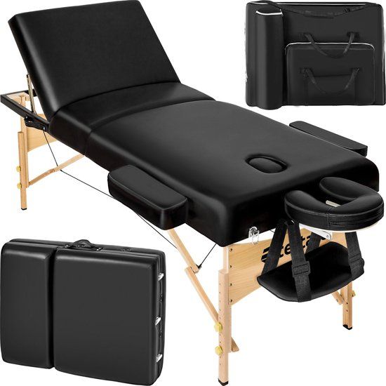tectake® - Massagetafel behandeltafel - portable/draagbaar - zwart - incl. draagtas - verstelbaar