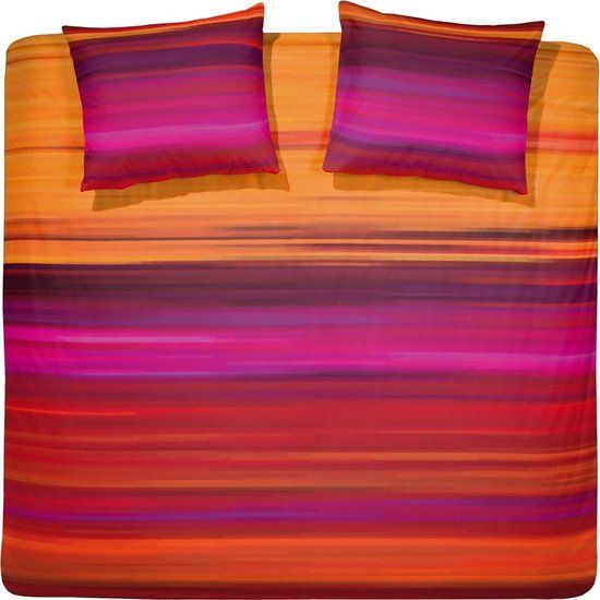 Damai Dekbedovertrekset - Satijn - 260x200/220 cm - Oranje - Gestreept - Extra breed