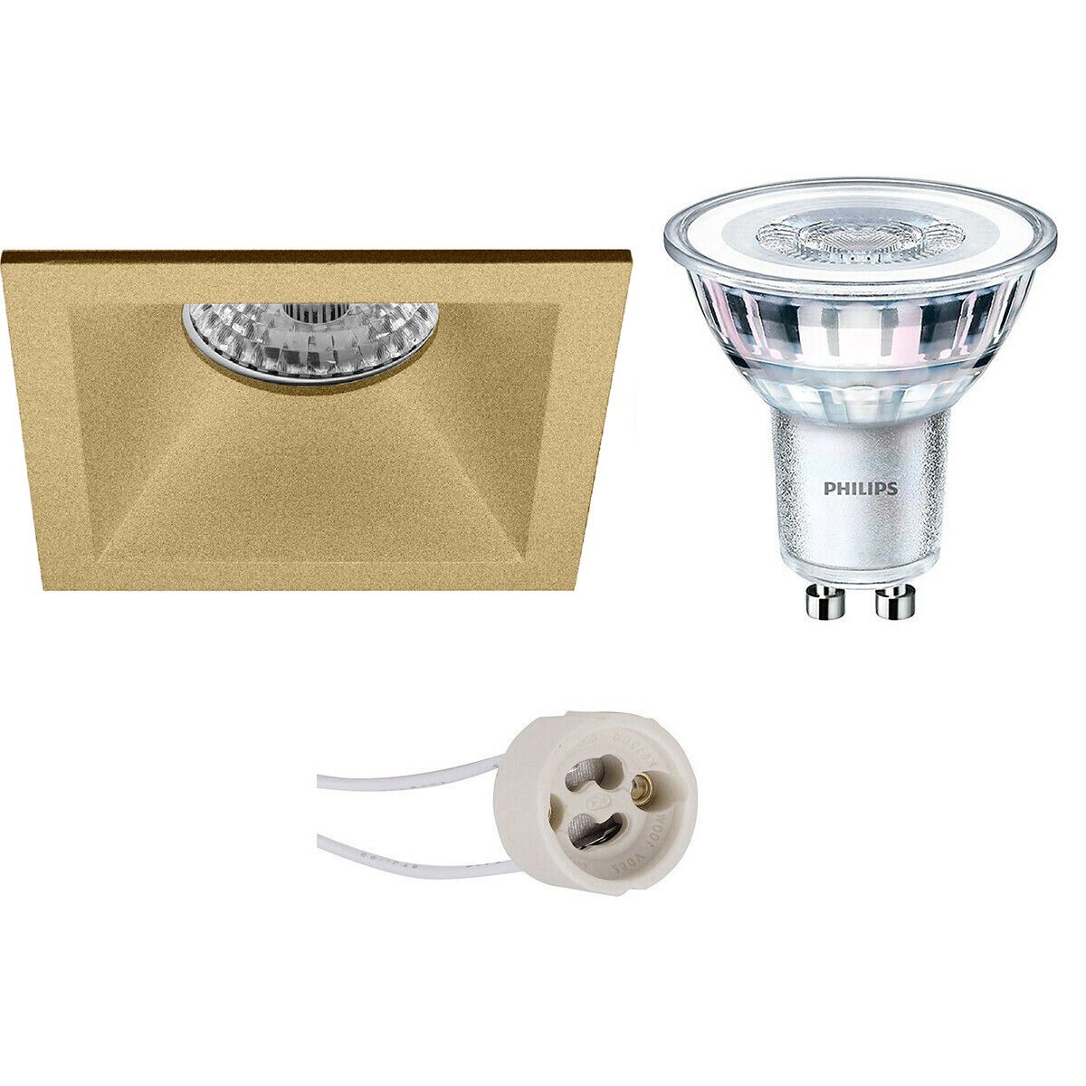 BES LED LED Spot Set - Pragmi Pollon Pro - GU10 - Vierkant - Mat Goud - 4000K