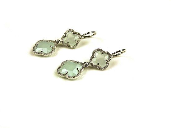 Double Fiori Oorringen Zilver Lichtblauw Klavers - 925 Zilver - Dames