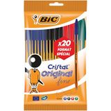BIC Cristal Original Balpen, fijne punt (08 mm), verschillende kleuren, 20 stuks