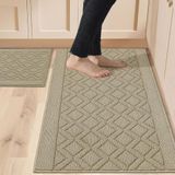 COSY HOMEER Beige 48x20 Inch/30x20 Inch Keuken Tapijt Matten - 2 Stuks, 100% Polypropyleen, Anti-Glad, Machinewasbaar