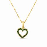 Deja Jewels Goudkleurige Dames Ketting met Open Hart en Groene Zirkonia