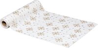 Loper tafel Kerst stof Wit met witte gouden sneeuwvlokken en zilveren druppels - 28 x 300 cm - Tafelloper - Kerstmis