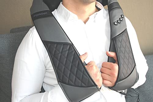 ergoleben Shiatsu massageapparaat voor schouders, nek met warmtefunctie, nekmassageapparaat met 3D-rotatie, verlichting van spierpijn, ideaal voor nek, schouders, rug, incl. auto-adapter