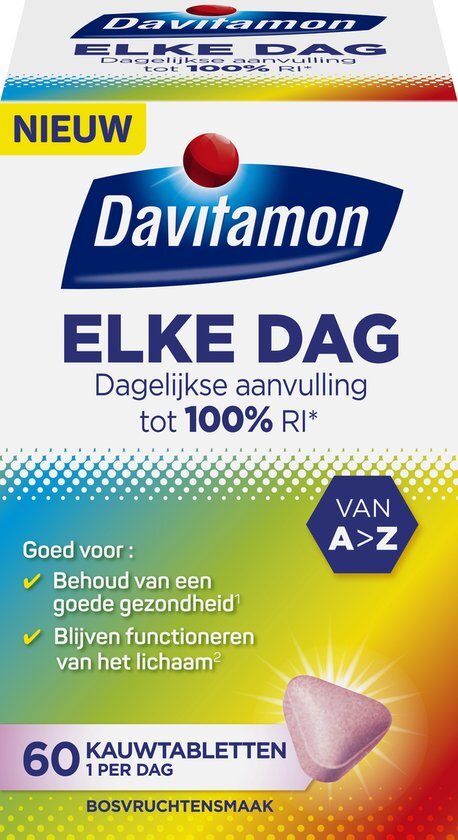 Davitamon Elke Dag kauwtabletten - Complete multivitamine met 22 essenti&#235;le vitamines en mineralen - 60 tabletten - Multivitamine