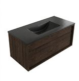Saniclass Holz Frame Badkamermeubelset - 100x45x42cm - Vygo keramische wastafel zwart - 1 wasbak - zonder kraangat - 1 lade - mat eiken charcoal
