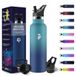 Drinkfles, HoneyHolly Thermosfles, 750 ml, lekvrij, BPA-vrij, rietje, dubbelwandig, metalen fles, 18/8 roestvrij staal, thermosfles, met rietje, waterfles voor sport, wandelen