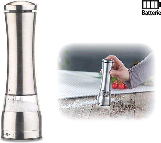 Rosenstein & Söhne Elektrische peper- of zoutmolen - Keramische grinder - RVS - LED - 21,5 cm