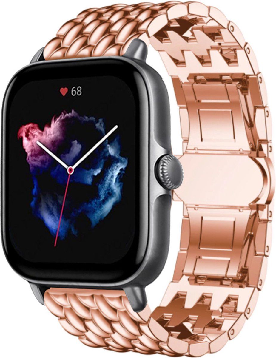 Strap-it Amazfit GTS 3 stalen draak band - rosé goud