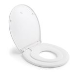 HIMIMI Toiletbril met magnetisch kinderzitje, valrem en verstelbaar scharnier, wc-bril van polyethyleen voor volwassenen en kinderen, O-vorm, wit (447 x 371 x 55 mm)