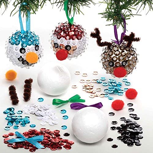 Baker Ross FC101 Kerstballensets - Pak van 4, Maak je eigen kerstversieringen, Feestelijke boomversieringen voor kinderen om te versieren en weer te geven, Hangende decoraties voor kerstbomen