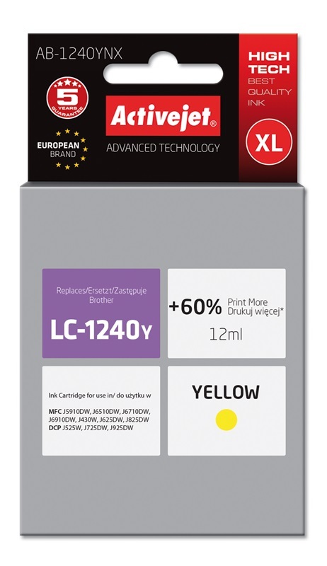ActiveJet AB-1240YNX (vervangt Brother LC1240Y/1220Y; Supreme; 12 ml; geel) single pack / geel