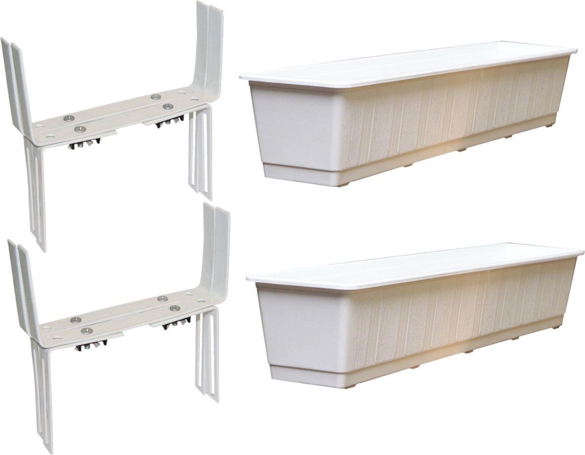 Geli Set van 4 plantenbakken wit rechthoekig 80 cm met beugels