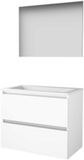 Basic-Line Basic 46 Badkamermeubelset - 80 x 46 cm - Greeploos - 2 Lades - Acryl Wastafel - Zonder Kraangat - Spiegel - Ice White