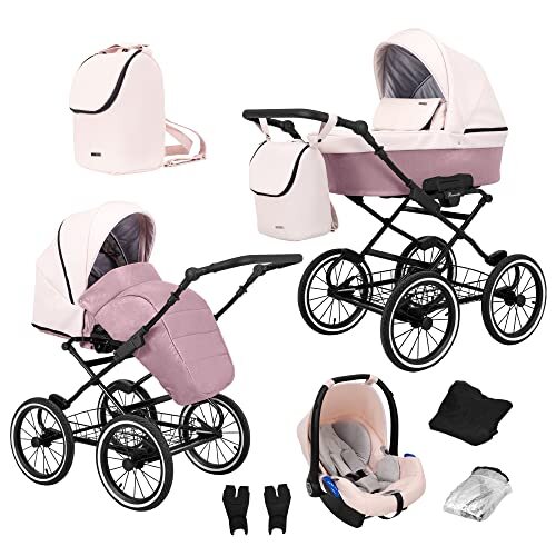 Lux4Kids ChillyKids ROM-15 3-in-1 kinderwagen, 3-in-1 combikinderwagen, set + accessoires, kleurkeuze, romantisch zwart, met babyzitje