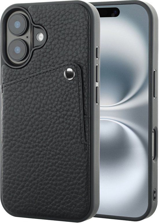 Selencia Hoesje - Geschikt voor Apple iPhone 16 - Backcover met Pashouder - Zwart