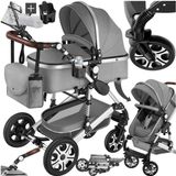 tectake® Multifunctionele Kinderwagen Mats - 2-in-1 Babywagen inclusief voetenzak, regenhoes, flessenhouder en opbergmand - Wandelwagen met 15kg draagkracht - Opvouwbaar met 5-puntsgordel - Grijs