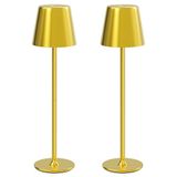 UPXNBOR Draadloze Nachtkastlamp Set van 2 voor Slaapkamer, Nachtlampje voor Kinderen en Volwassenen, 3 helderheidsniveaus, Metalen behuizing, Dubbele batterij, USB-oplaadbaar, Goudkleurig